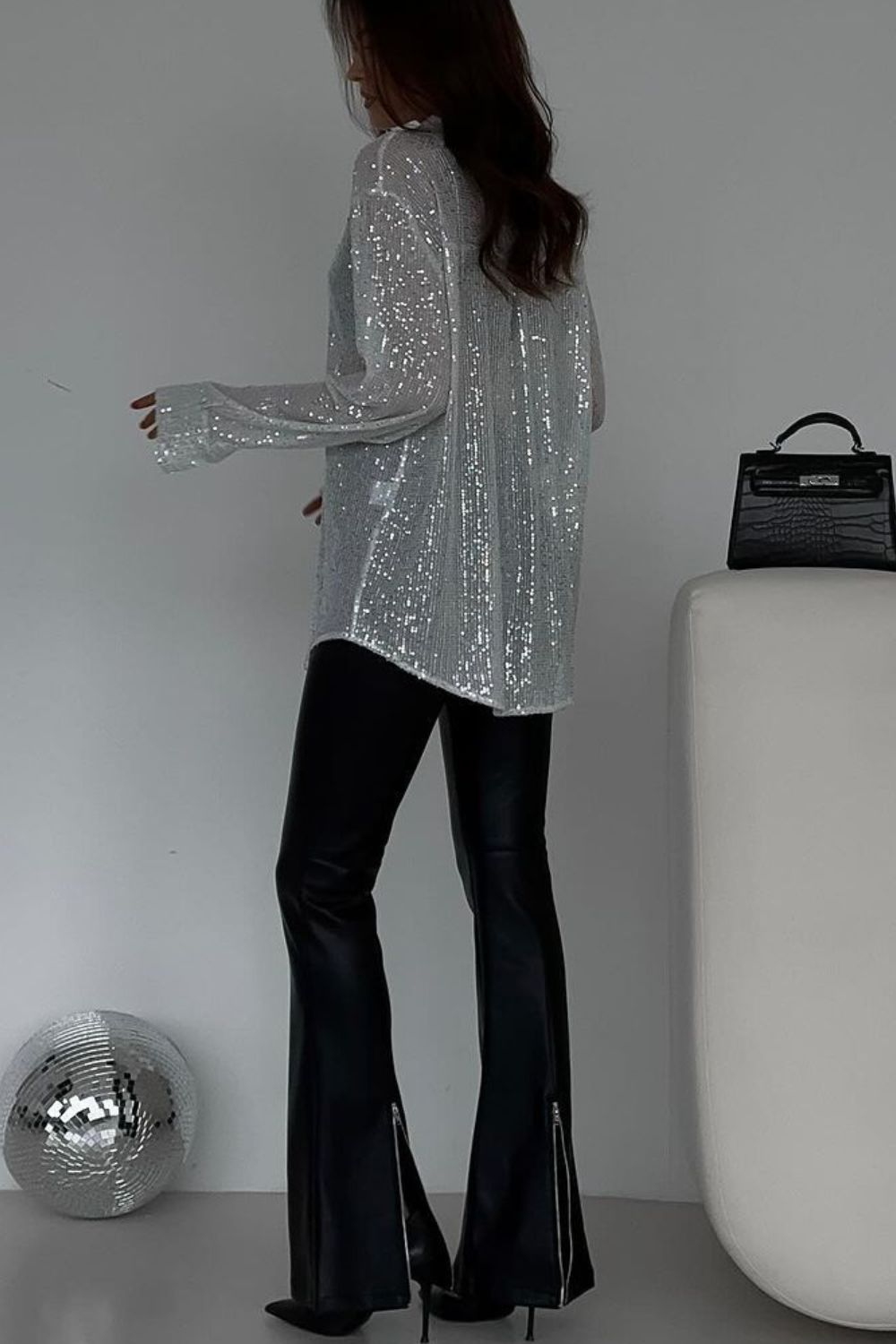 Sequin Button Up Long Sleeve Shirt - Ormond Beach Boutique