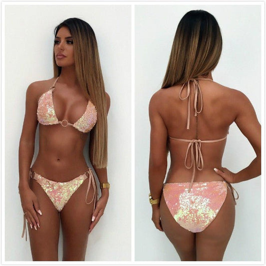 Sequin Color - changing Lace - up Bikini Set - Ormond Beach Boutique