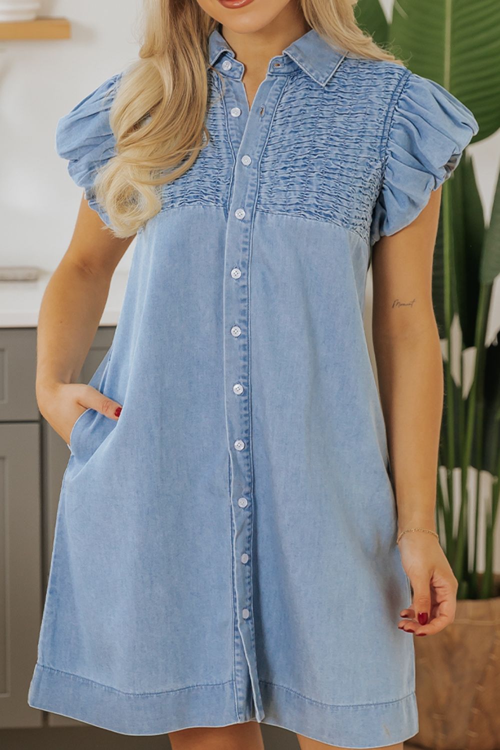 Smocked Collared Neck Cap Sleeve Denim Dress - Ormond Beach BoutiqueTrendsiOrmond Beach Boutiquedf2e4fb8 - ee0e - 4a15 - 86e1 - 8a5d265c5a79 - Max100100175895069100100175895069MediumXL