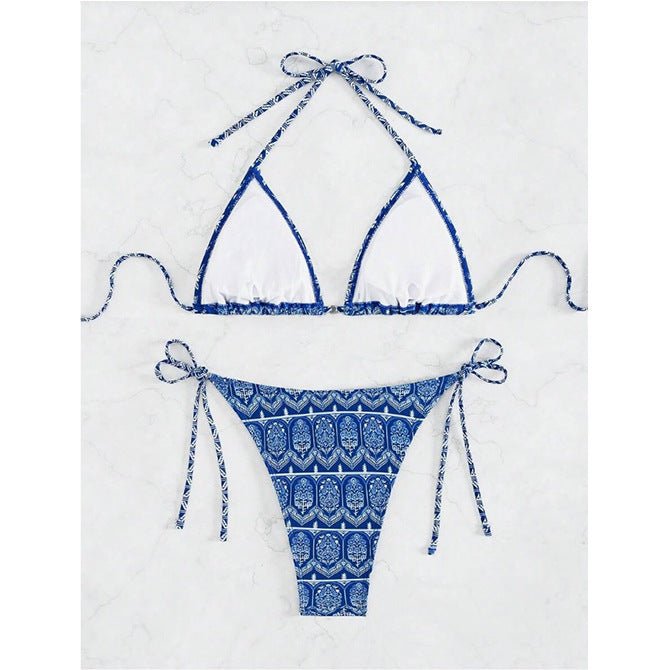 Split Bikini Printing Stitching Bandage Swimsuit - Ormond Beach Boutique