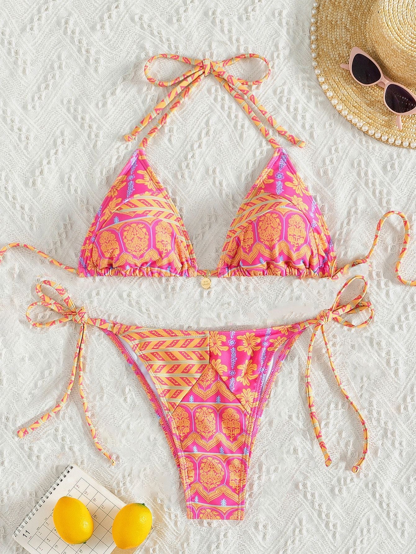 Split Bikini Printing Stitching Bandage Swimsuit - Ormond Beach Boutique