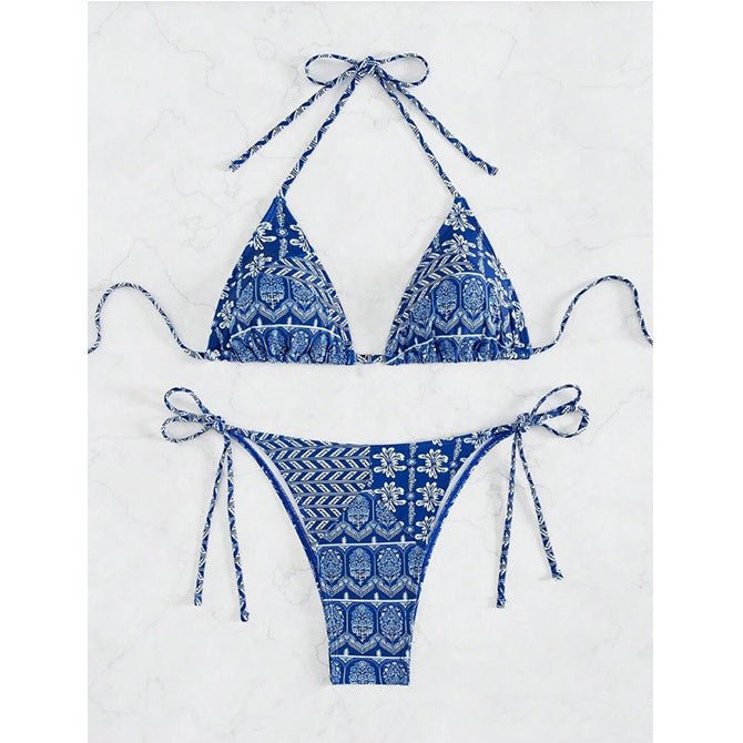 Split Bikini Printing Stitching Bandage Swimsuit - Ormond Beach Boutique