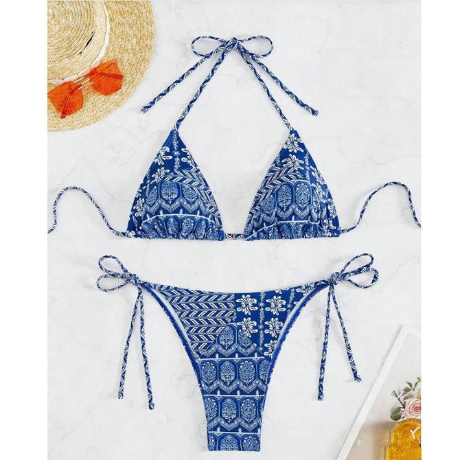 Split Bikini Printing Stitching Bandage Swimsuit - Ormond Beach Boutique