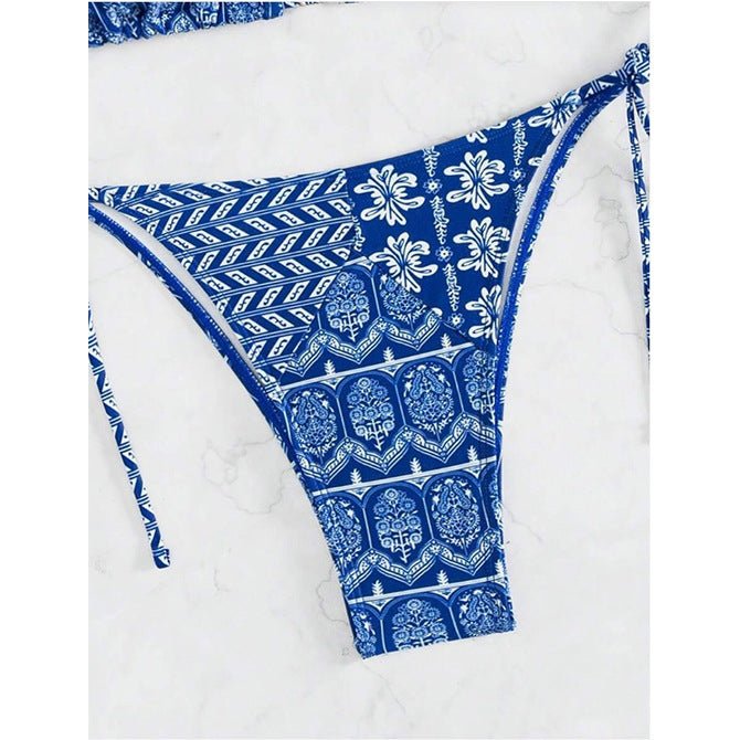 Split Bikini Printing Stitching Bandage Swimsuit - Ormond Beach Boutique