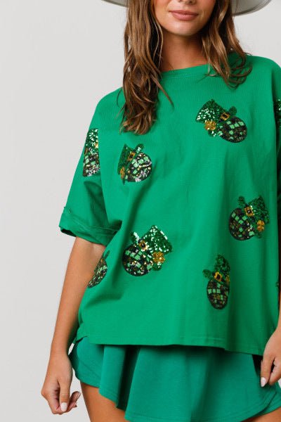 St Patrick Sequined Top Loose T-shirt For Women - Ormond Beach Boutique