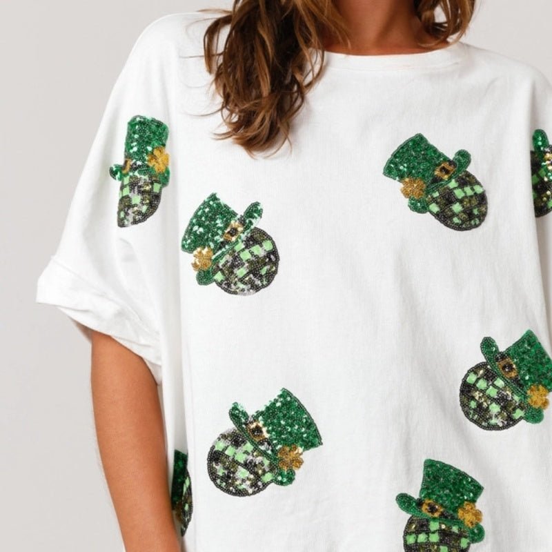 St Patrick Sequined Top Loose T-shirt For Women - Ormond Beach Boutique