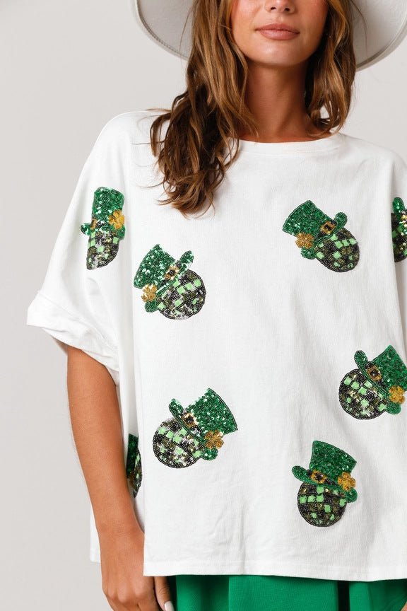 St Patrick Sequined Top Loose T-shirt For Women - Ormond Beach Boutique