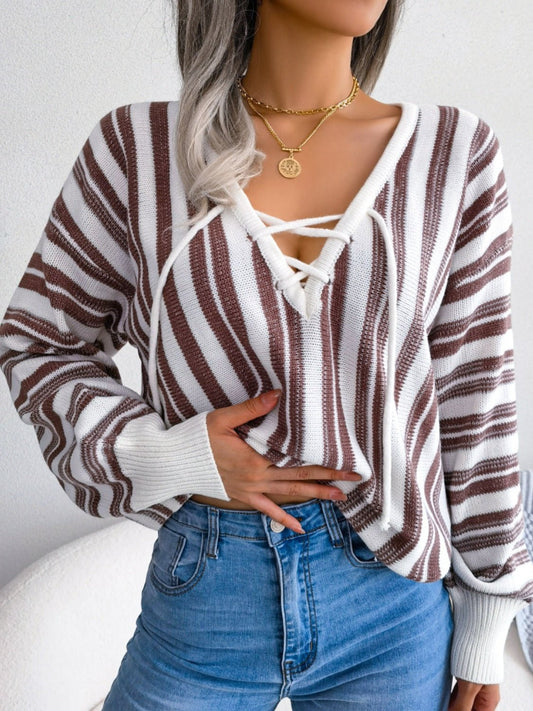 Striped Lace - Up Long Sleeve Sweater - Ormond Beach BoutiqueTrendsiOrmond Beach Boutique885d24d3 - 5813 - 4d4f - af83 - 76fbdd0dd123 - Max100100301464228100100301464228TaupeL