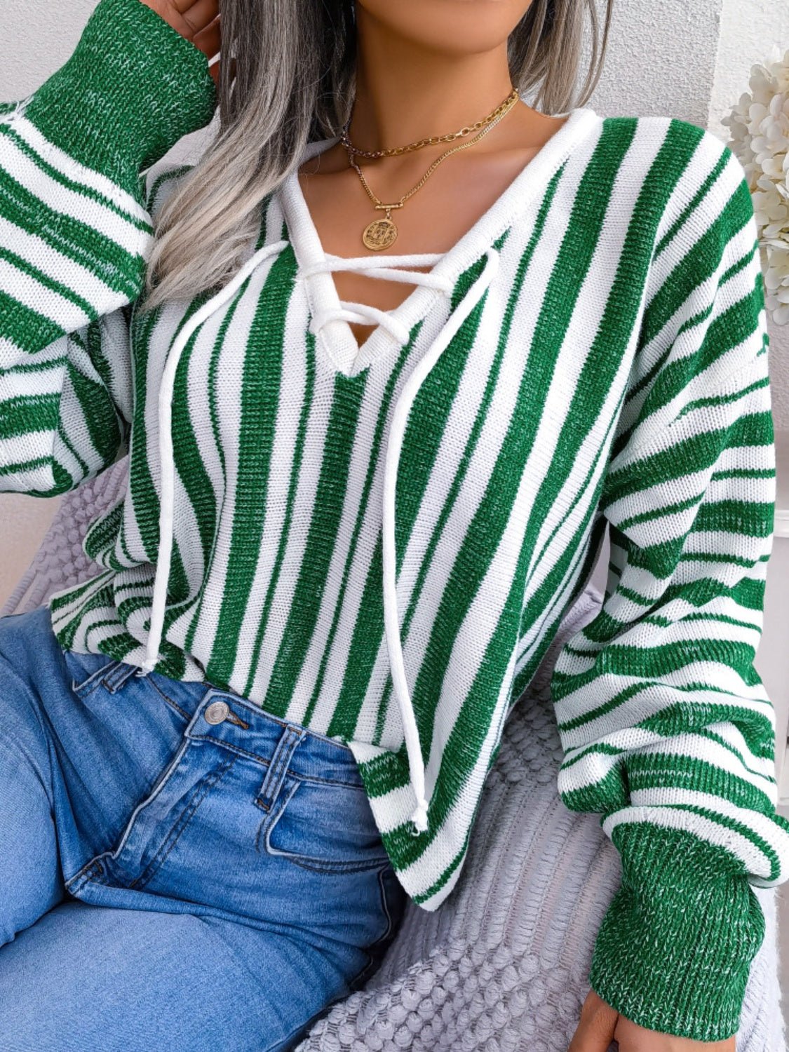 Striped Lace - Up Long Sleeve Sweater - Ormond Beach BoutiqueTrendsiOrmond Beach Boutique529bb8ff - 59ef - 4caf - bdbf - e33dd25ddec5 - Max100100301464729100100301464729GreenM