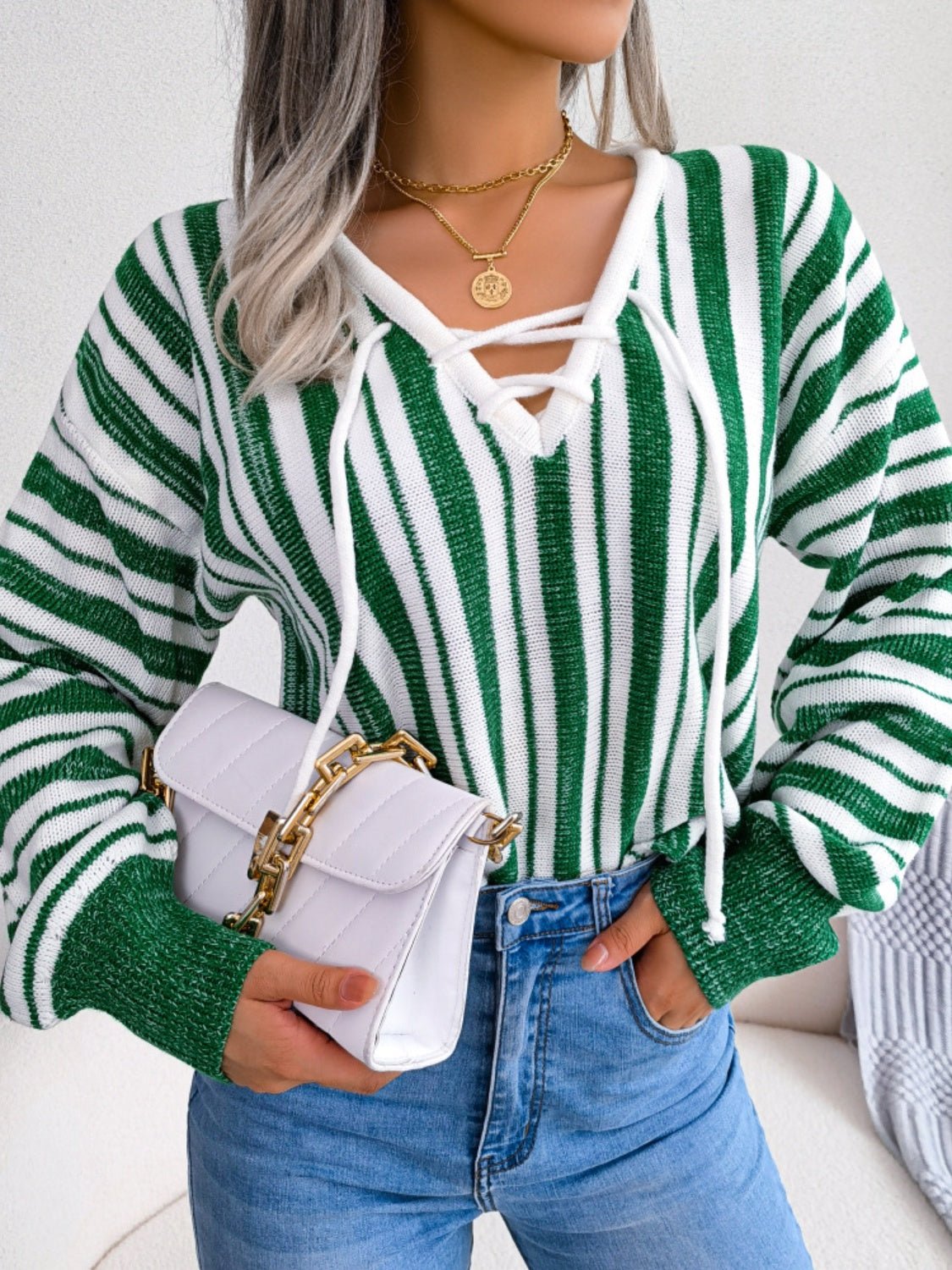 Striped Lace - Up Long Sleeve Sweater - Ormond Beach BoutiqueTrendsiOrmond Beach Boutique730680af - 92d1 - 430d - 8705 - 71f488081cb1 - Max100100301464729100100301464729GreenM