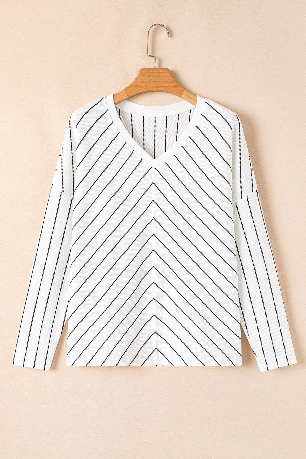 Striped V - Neck Long Sleeve Blouse - Ormond Beach Boutique