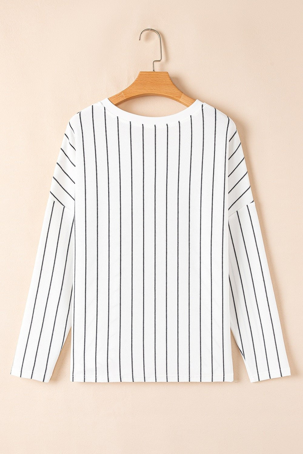 Striped V - Neck Long Sleeve Blouse - Ormond Beach Boutique