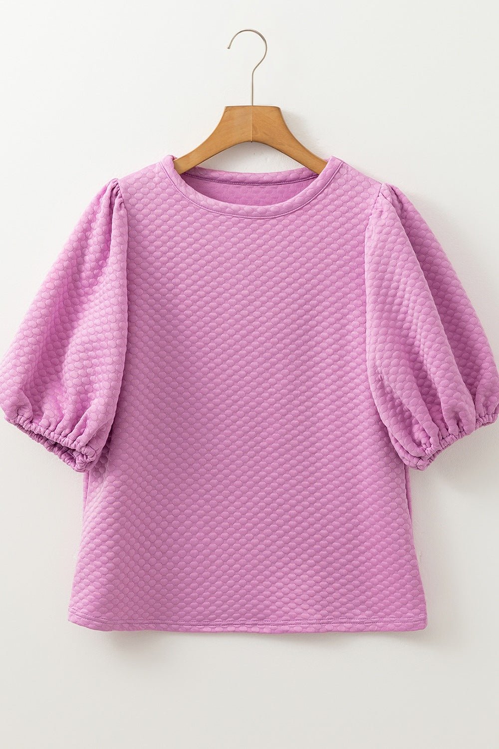 Textured Round Neck Puff Sleeve Blouse - Ormond Beach Boutique