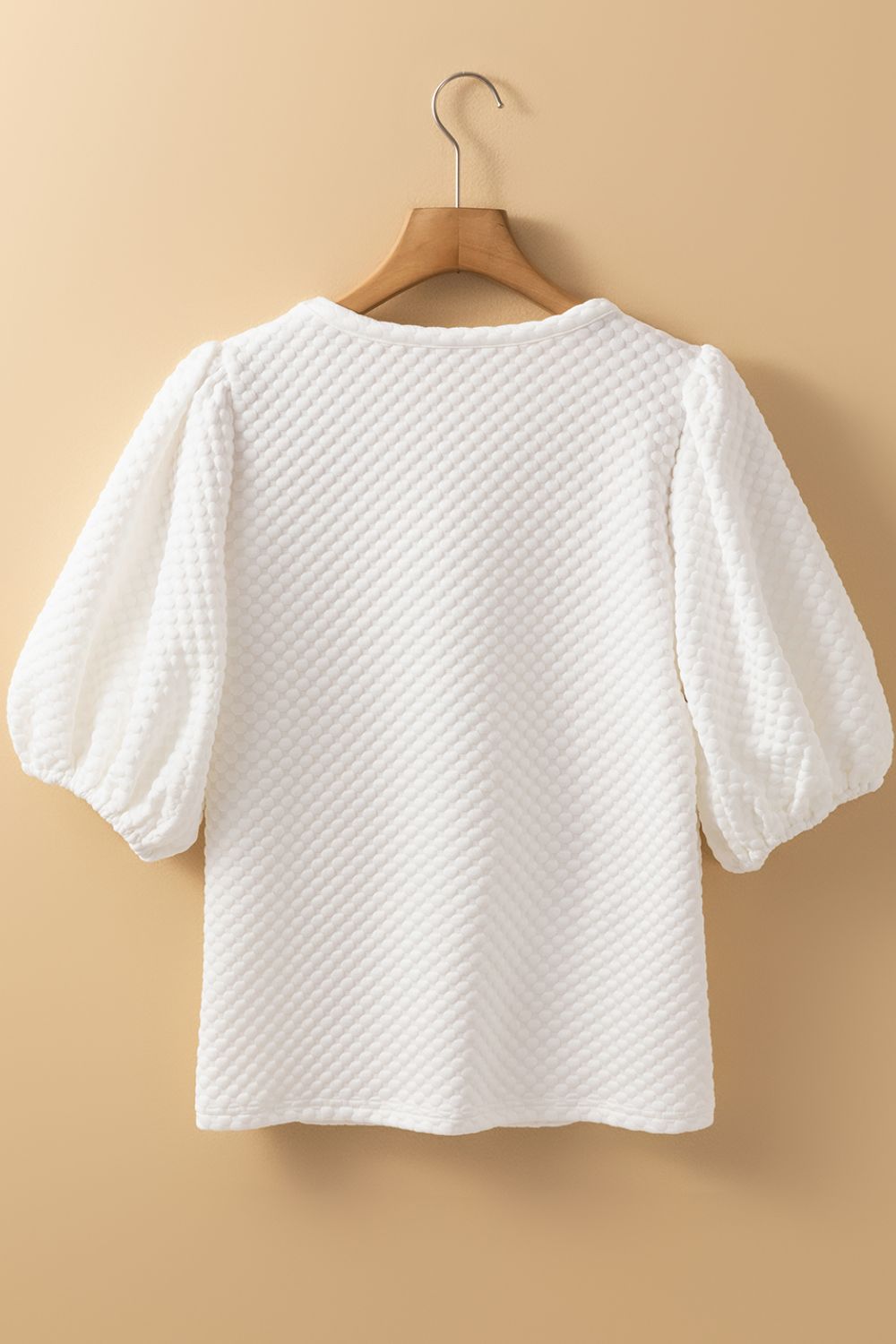 Textured Round Neck Puff Sleeve Blouse - Ormond Beach Boutique