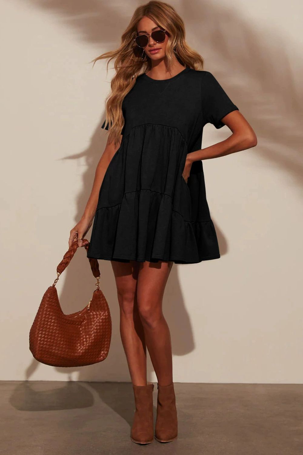 Tiered Round Neck Short Sleeve Mini Dress - Ormond Beach BoutiqueTrendsiOrmond Beach Boutique3101709d - 8db3 - 4881 - 9a1e - 74a55c87dc8c - Max100100733832932100100733832932BlackS