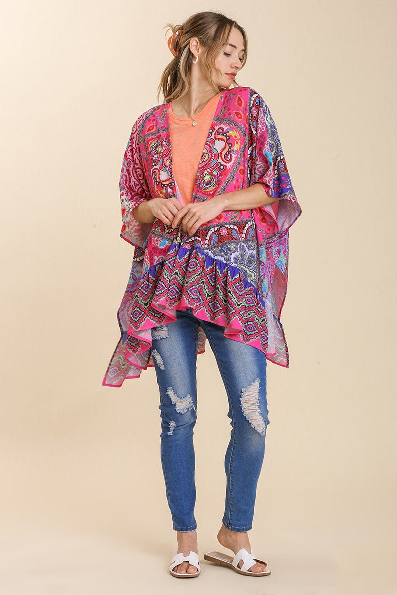 Umgee Full Size Mixed Print Ruffle Hem Open Front Cover Up Plus Size - Ormond Beach BoutiqueTrendsiOrmond Beach Boutiqueaaf792a8 - 0c93 - 4444 - 8a2b - 2d57f957b99e - Max100100150021537100100150021537Hot PinkS/M