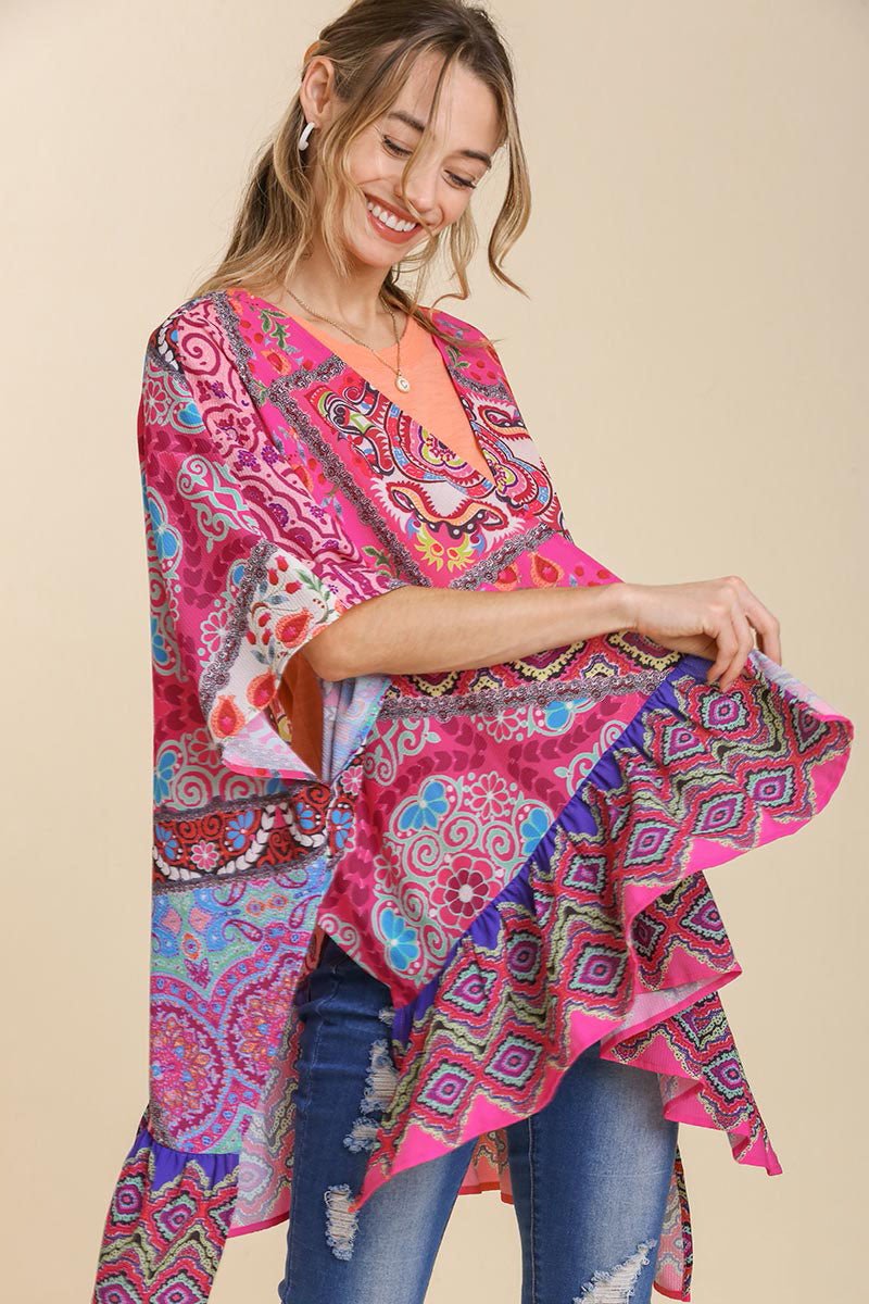 Umgee Full Size Mixed Print Ruffle Hem Open Front Cover Up Plus Size - Ormond Beach BoutiqueTrendsiOrmond Beach Boutiquec8cdf0cb - 8a11 - 4b74 - a282 - cae2854e9541 - Max100100150021537100100150021537Hot PinkS/M