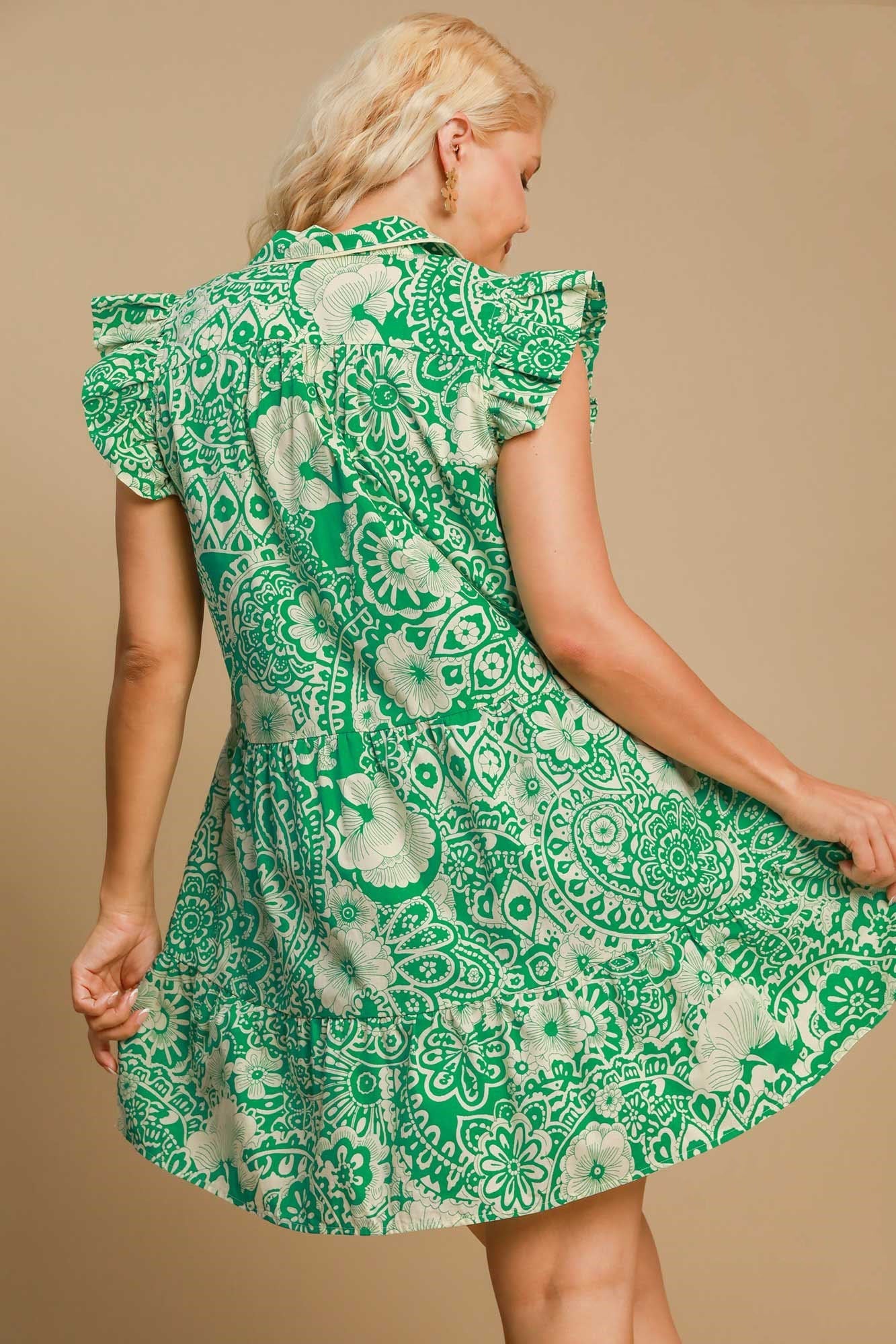 Umgee Full Size Printed Ruffle Cap Sleeve Babydoll Dress Plus Size - Ormond Beach BoutiqueTrendsiOrmond Beach Boutique7fca7aae - 226a - 440f - baab - 824046cb23df - Max100100529011584100100529011584GreenS