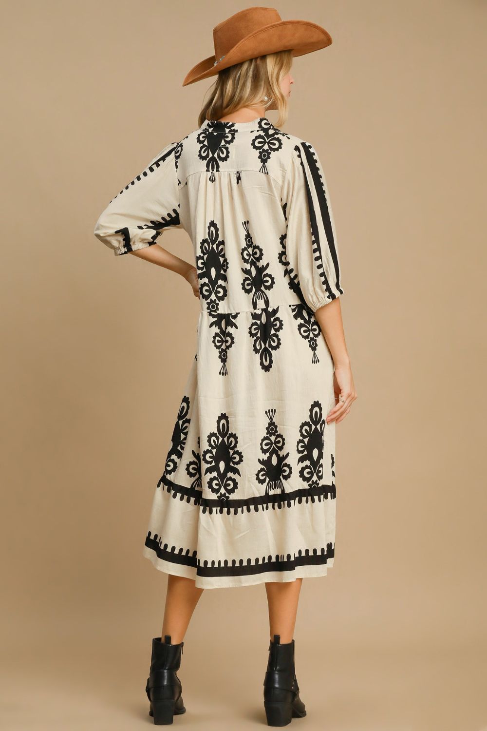 Umgee Printed Notched Midi Dress - Ormond Beach Boutique