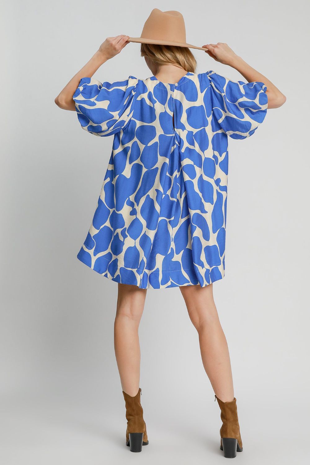 Umgee Two Tone Abstract Print Puff Sleeve Dress - Ormond Beach Boutique