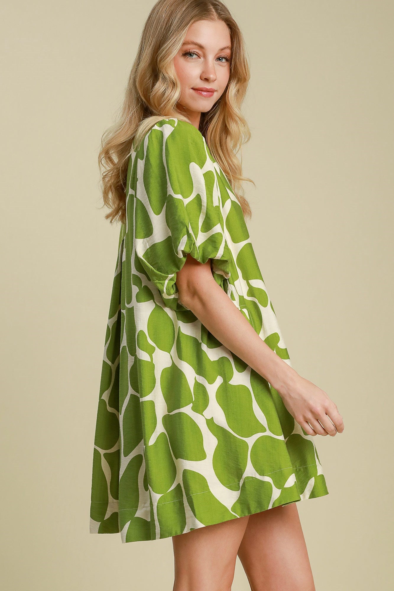 Umgee Two Tone Abstract Print Puff Sleeve Dress - Ormond Beach Boutique