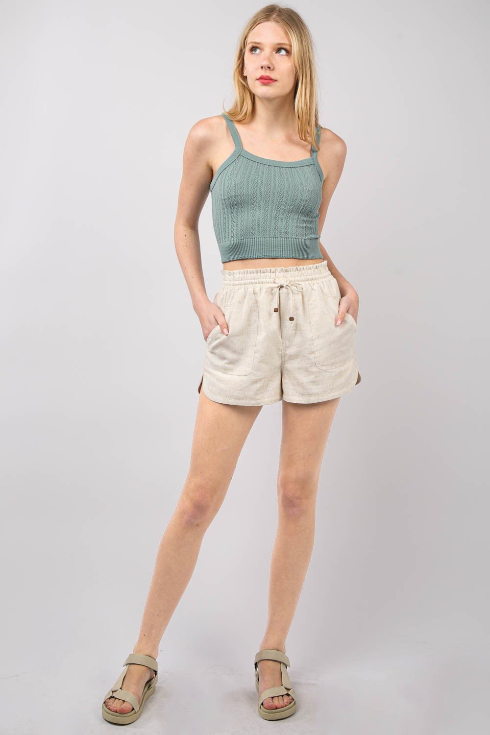 VERY J Drawstring Elastic Waist Linen Shorts - Ormond Beach Boutique