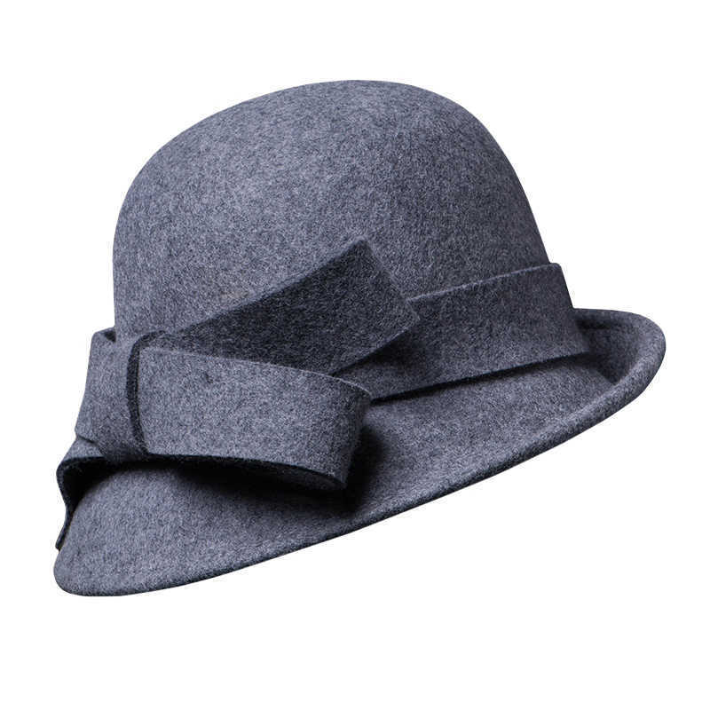 Women's French - style Elegant Retro Woolen Bowler Hat Curling Bow - Ormond Beach Boutique