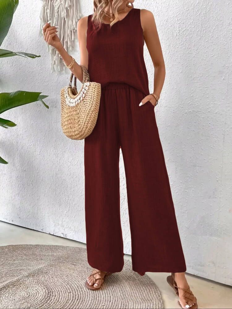 Women's Sleeveless Solid Color Back Hollow Lace Suit - Ormond Beach Boutique