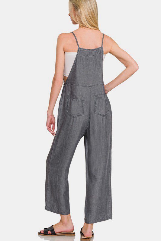 Zenana Washed Adjustable Strap Wide Leg Denim Overalls - Ormond Beach Boutique